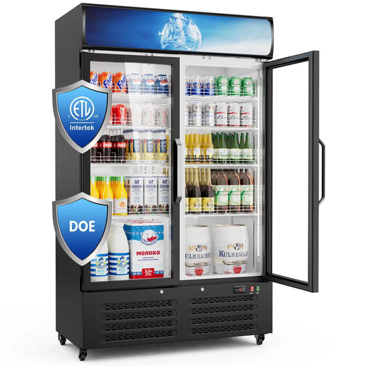 28 Cu Ft Commercial Beverage Refrigerators Merchandiser Display Fridge Built-in LED Light & Front LED Light Double Glass Door from PriceLows™