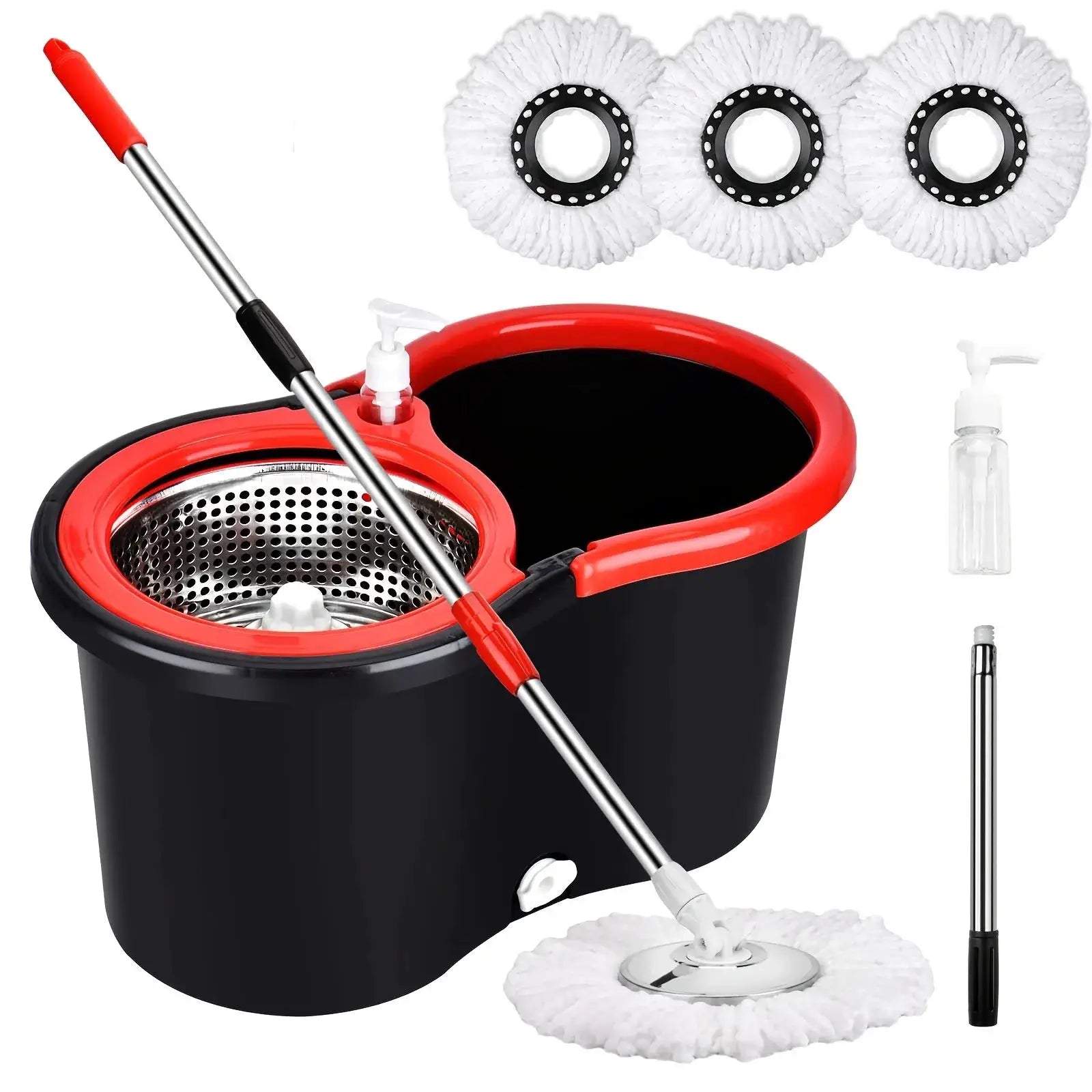 Mop Bucket with Wringer Set, 360 Rotation Mop Bucket Systerm for Floor Cleaning with 3 Microfiber Mop Head for Office And Home Use, Black from PriceLows™