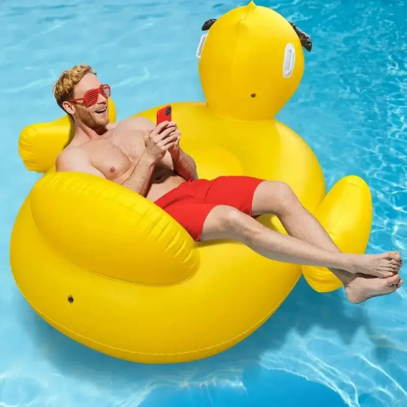 Inflatable Pool Float | Giant Duck Design | Thickened Air Mattress