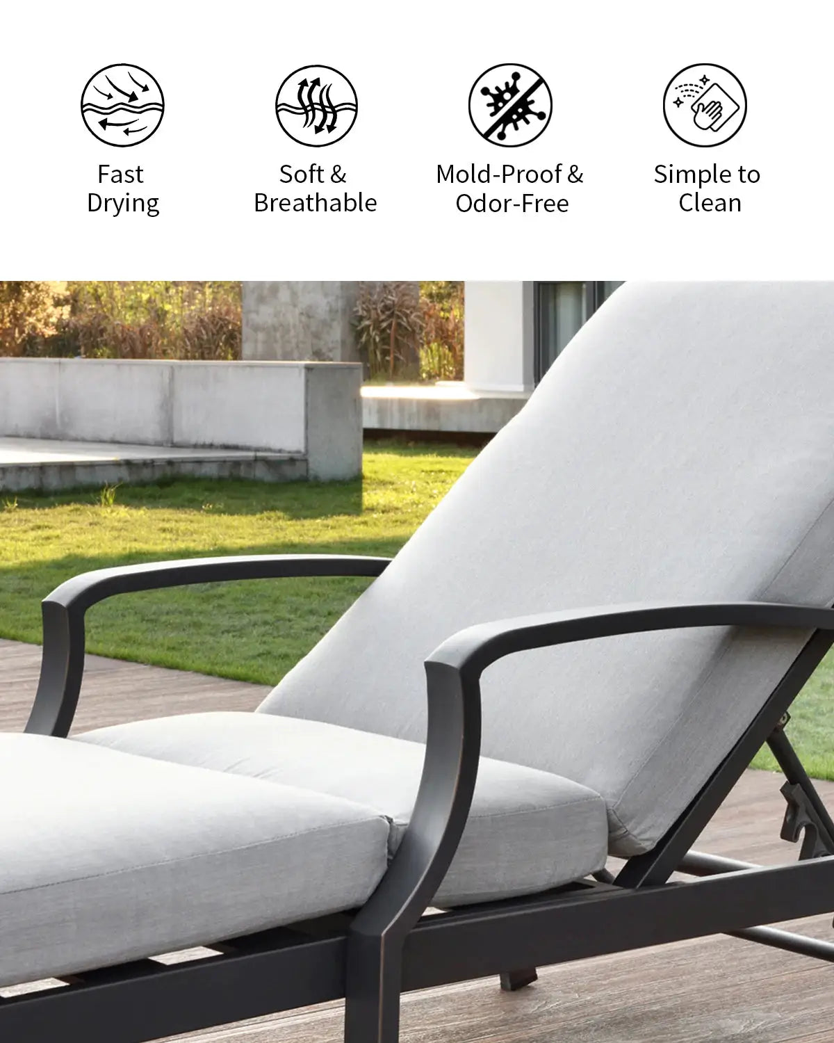 SeeHill Aluminum Outdoor Chaise Lounge Chair with Cushion, Adjustable Backrest Pool Lounger for Patio or Deck Use, Gunmetal from PriceLows™
