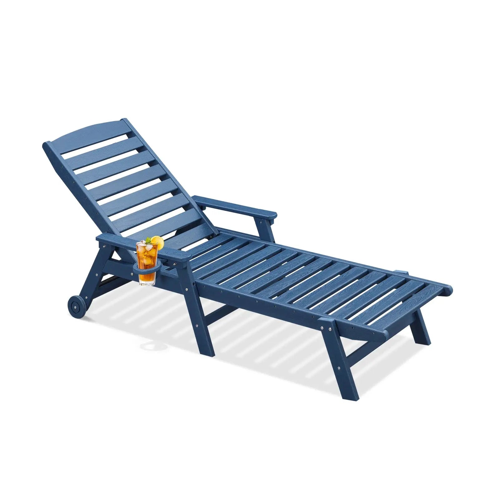 SeeHill Navy HDPE Patio Chaise Lounge Chair, 78.4'' Outdoor Lounger, Poly 5-Position Patio Adirondack Chair with Wheels from PriceLows™