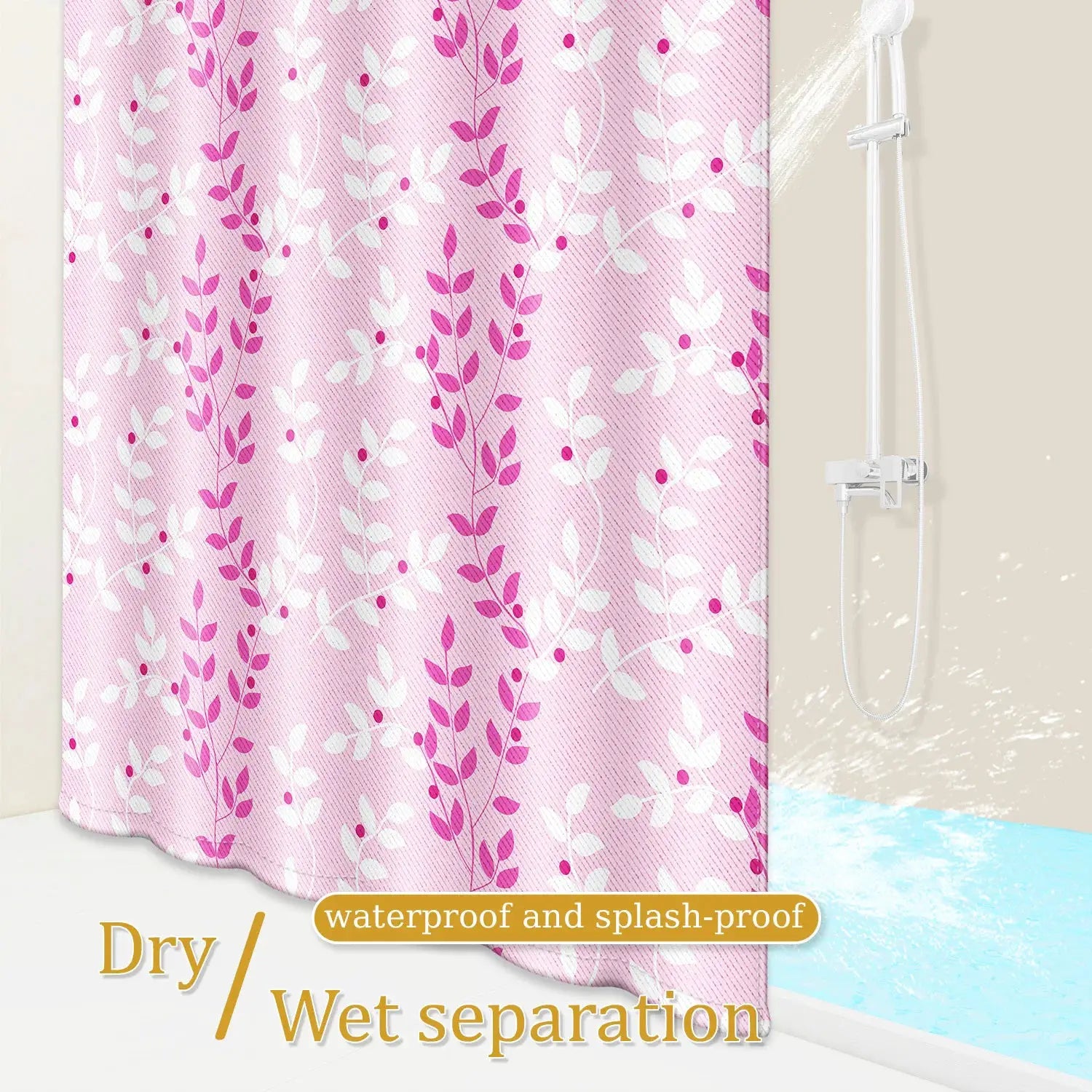 Pastel Pink Foliage Shower Curtain - Feminine Durable Fabric for Fresh Vibes from PriceLows™