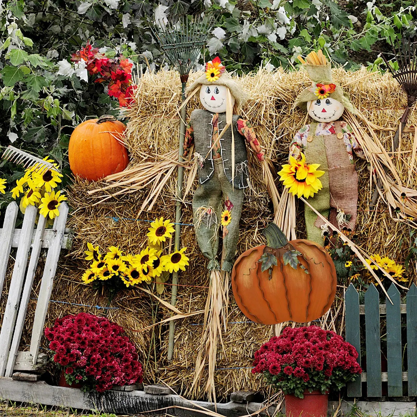 2pcs 17.5" 2 Parts Metal Pumpkin Garden Stakes Autumn Decorative Yard Signs Indoor Outdoor Plant Flower Stake Fall Lawn Ornament from PriceLows™