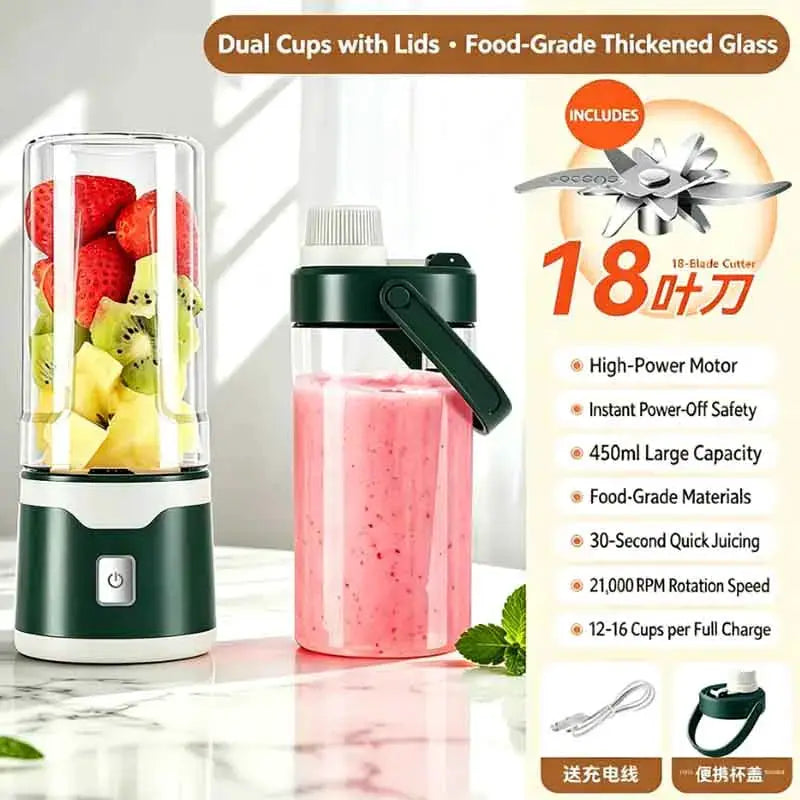 Portable Fruit Juice Blenders Summer Personal Electric Mini Bottle Home USB 18 Blades Juicer Cup Machine For Kitchen from PriceLows™