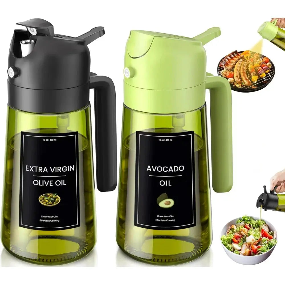 Olive Oil Dispenser Bottle | 470ml | Dark Green Glass | 2 In 1 Sprayer