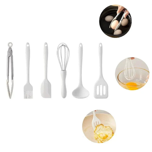 6-Piece Mini Silicone Kitchen Utensil Set - Heat-Resistant Non-Stick Kitchen Tools, Includes Spatula, Scraper, Whisk, Food Tongs from PriceLows™
