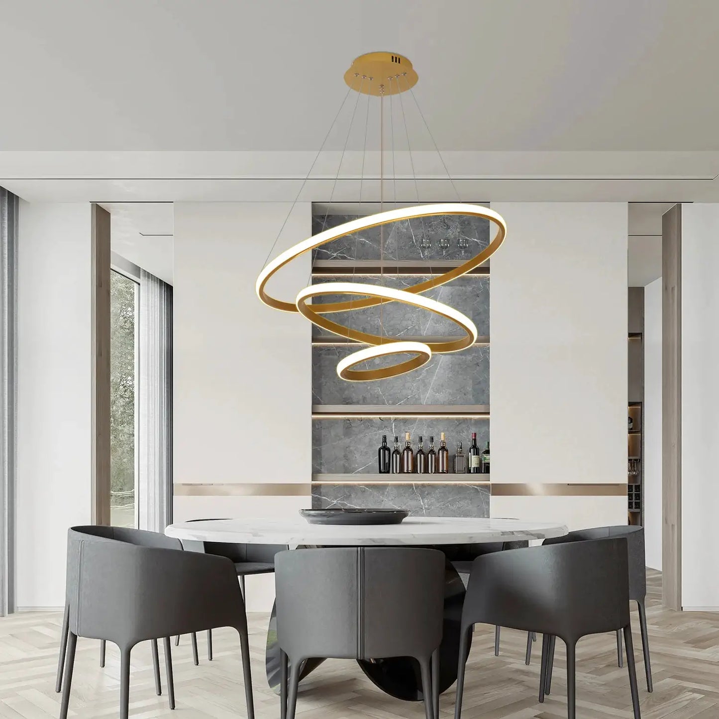 Modern LED Ring Chandelier 3 Ring Dimmable Circular Dining Ceiling Pendant Light for Dinning Room Living Room from PriceLows™