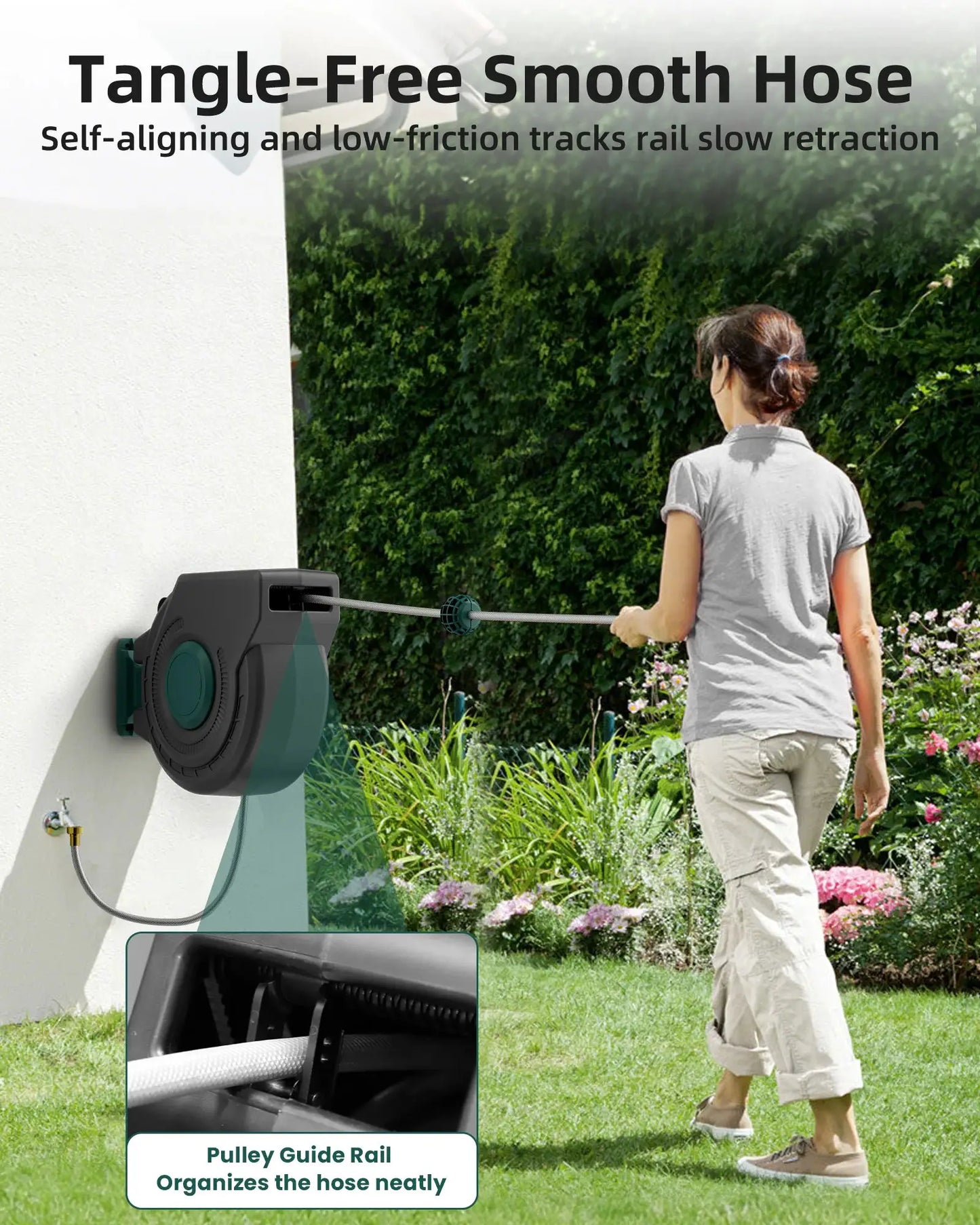 Retractable Garden Wall Mounted Heavy Duty Hose Reel 1/2" x 100 ft with PRO Metal Bracket Auto Rewind System 180° Swivel from PriceLows™