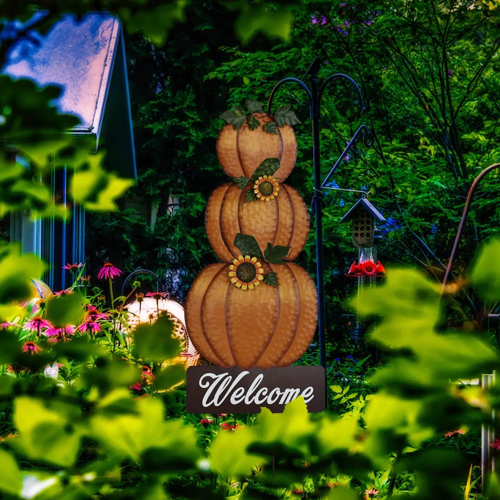 3 pcs Metal Pumpkin Yard Stake Sign Outdoor Fall Yard Decor Stacked Pumpkin Welcome Sign Decorative Garden Thanksgiving Stake from PriceLows™