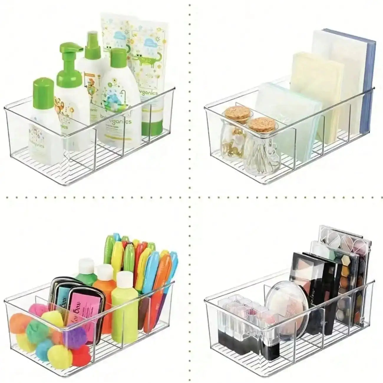 2pcs Transparent Plastic Storage Box, 4-Compartment Tea Bag Organizer, Divided Food Storage Container, Suitable For Pantry, Kitchen, Fridge, Cabinet, Can Store Spices, Snacks And More from PriceLows™