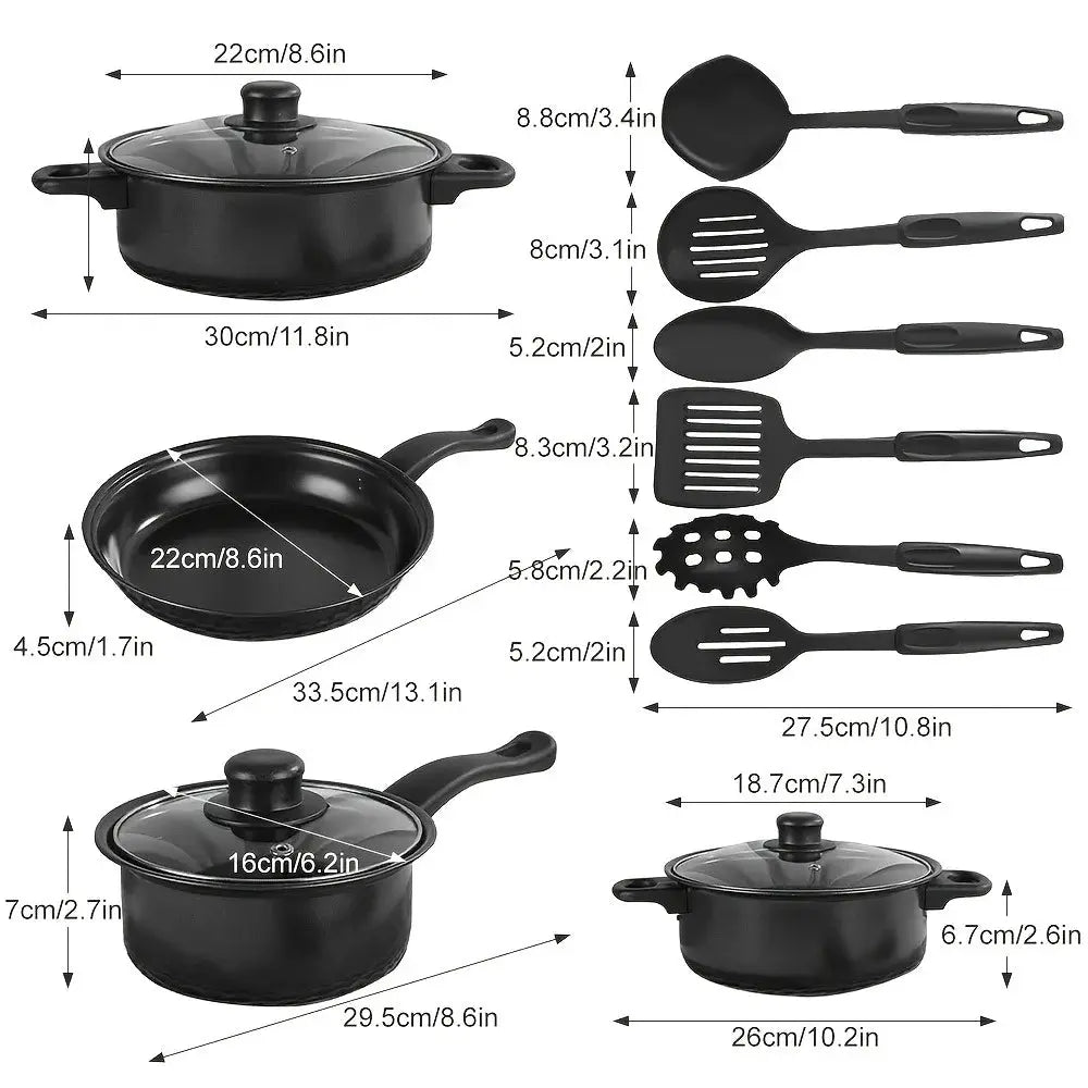 Cast Iron Cookware Set | 13-Piece | 24 cm Diameter | Camping Travel