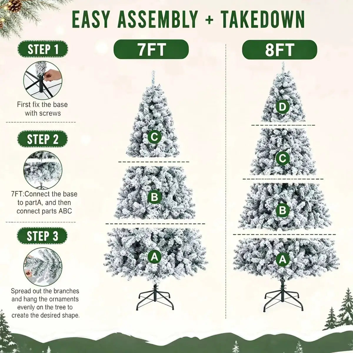 Artificial Flocked Christmas Tree | Snow Frosted | Fluffy Design | 7Ft Or 8Ft