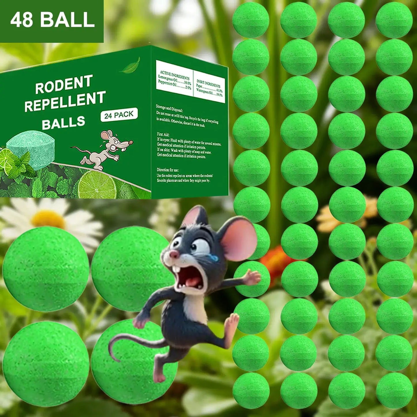 48 PCS Natural Peppermint Oil Rat Repellent Balls – Effective Mouse Repellent for Home & Garden, Repels Rats, Squirrels, Skunks, Raccoons, Spiders from PriceLows™