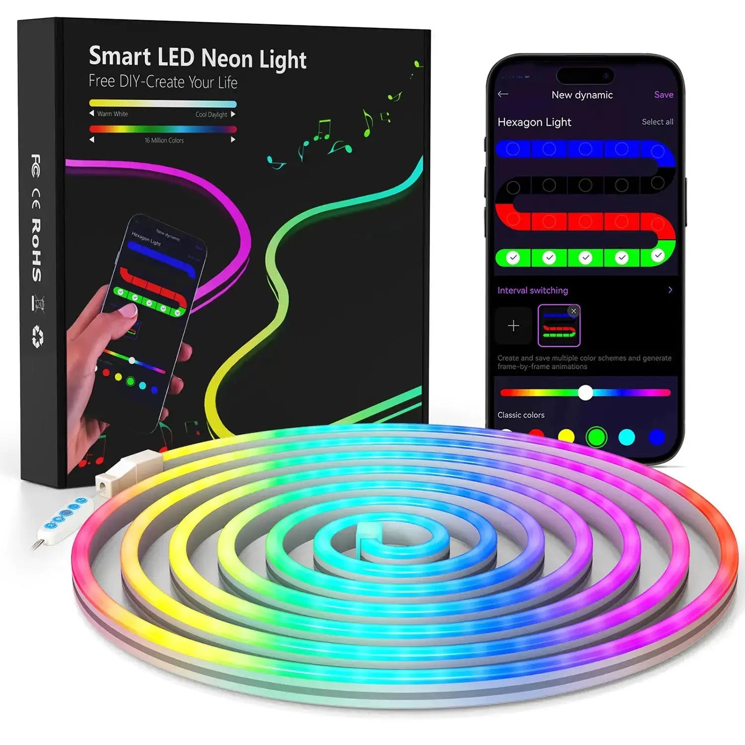 Neon LED Strip Lights 1m 2m 3m Silicone Neon Rope Light Music Sync DIY APP MeRGBW Multicolor Chasing Strip Tape Room Wall Decor from PriceLows™
