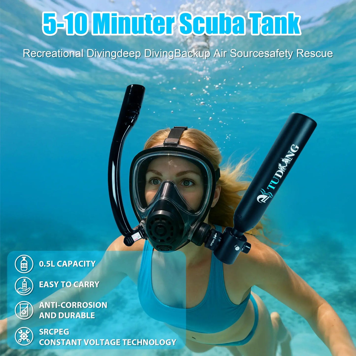 Mini Scuba Tank | 0.5L Capacity | 3000 PSI Max | Includes Mask And Pump