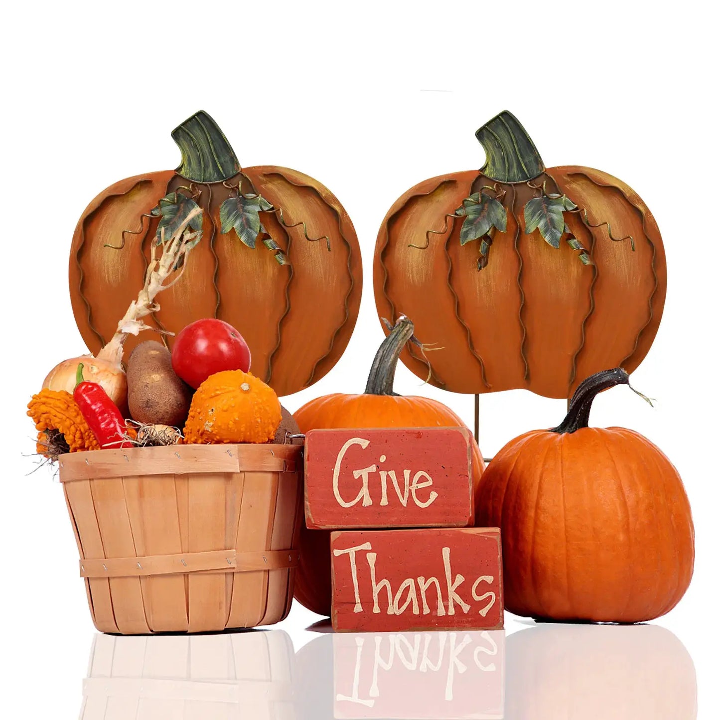 2pcs 17.5" 2 Parts Metal Pumpkin Garden Stakes Autumn Decorative Yard Signs Indoor Outdoor Plant Flower Stake Fall Lawn Ornament from PriceLows™