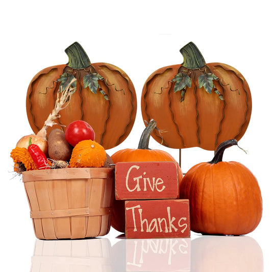 2pcs 17.5" 2 Parts Metal Pumpkin Garden Stakes Autumn Decorative Yard Signs Indoor Outdoor Plant Flower Stake Fall Lawn Ornament from PriceLows™