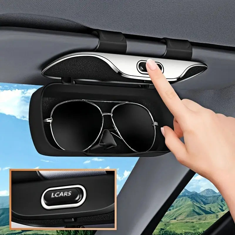 Lcars Push-Type Car Glasses Case, Sun Visor Glasses Holder, Built-In Soft Cloth Anti-Scratch and Shock-Proof Glasses Storage Box from PriceLows™