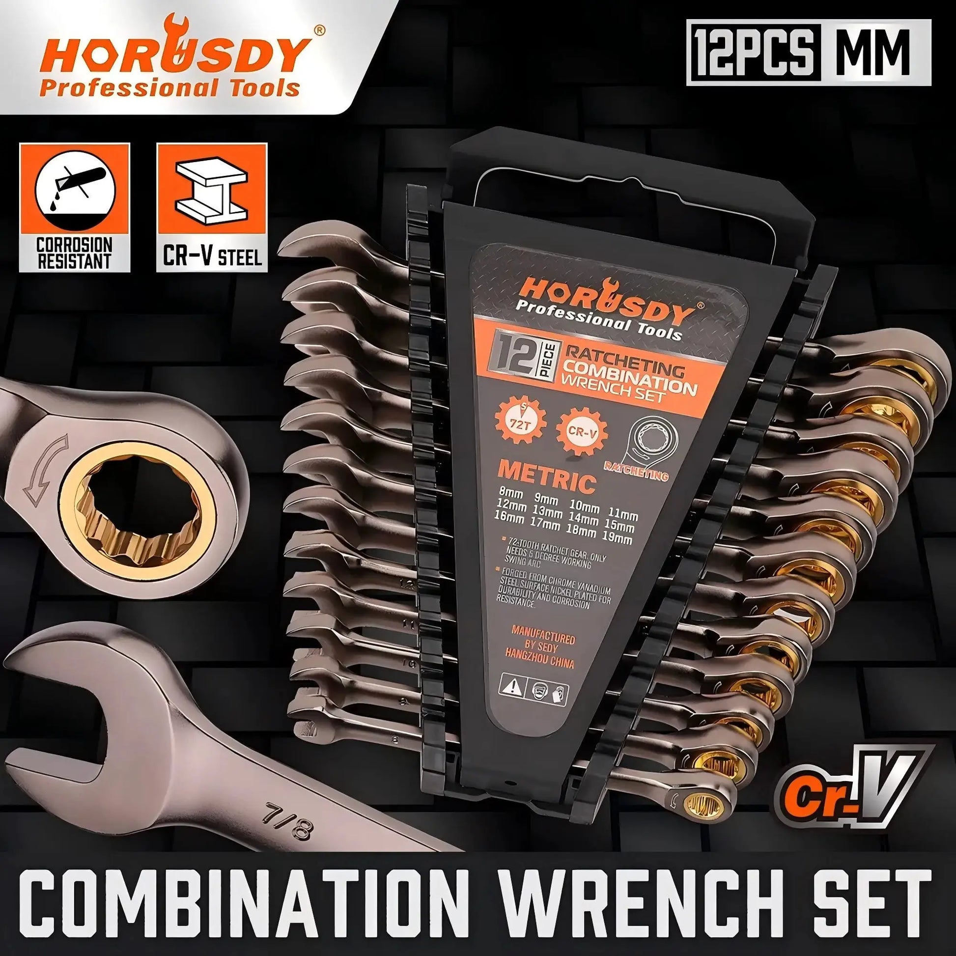 HORUSDY 12Pc Ratchet Spanner Set Metric Wrench Spanners ‎‎Nickel Plating 8-19MM from PriceLows™