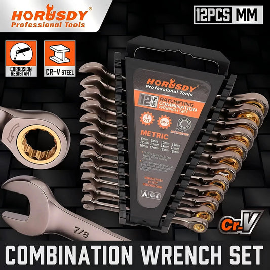 HORUSDY 12Pc Ratchet Spanner Set Metric Wrench Spanners ‎‎Nickel Plating 8-19MM from PriceLows™
