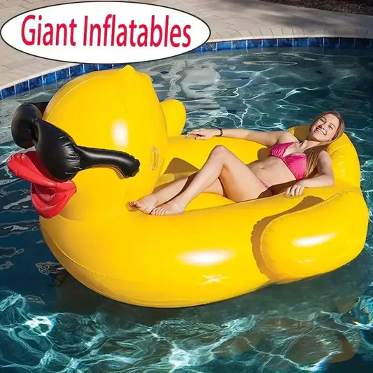 Inflatable Pool Float | Giant Duck Design | Thickened Air Mattress