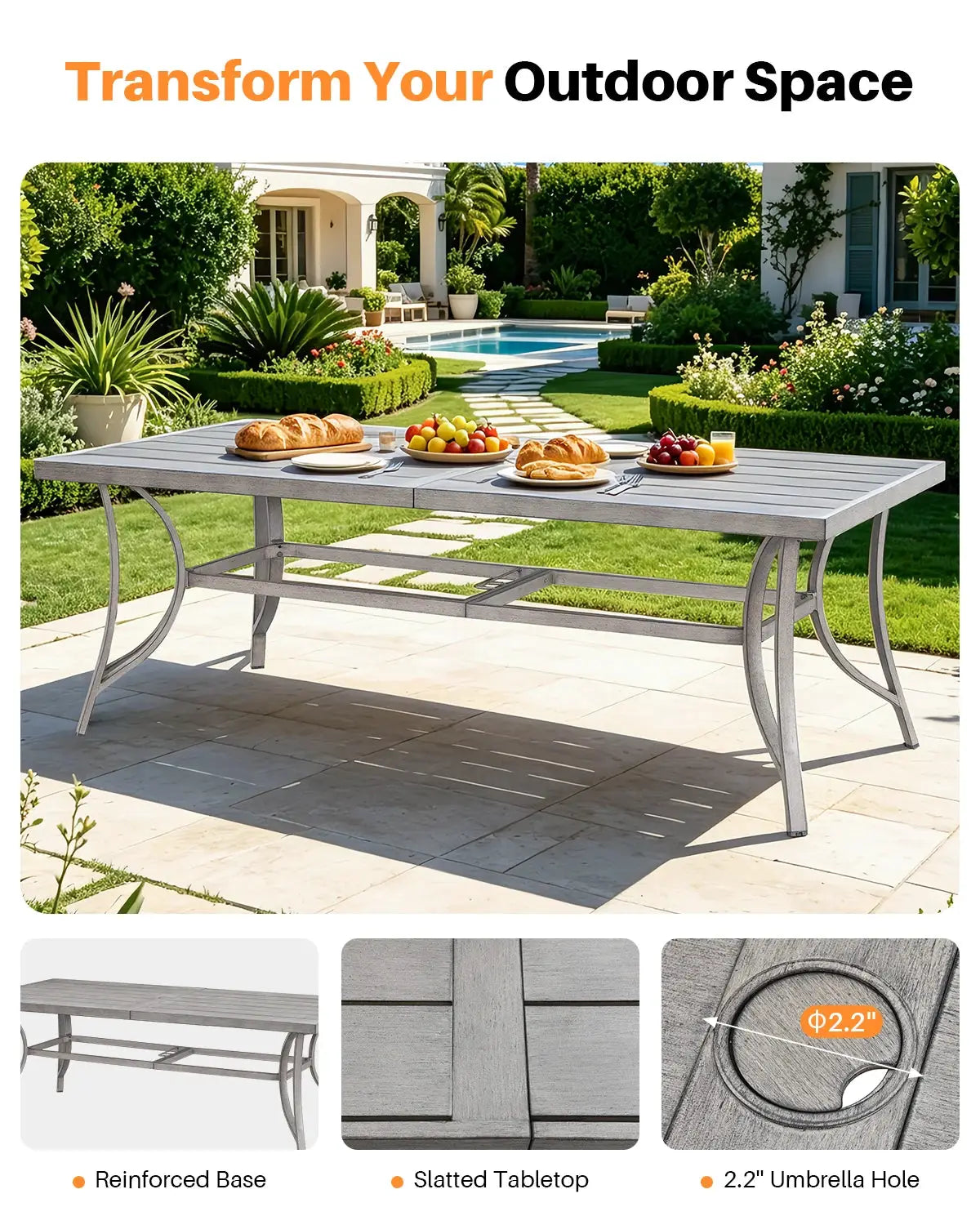 SeeHill 9-Piece Patio Dining Set, Aluminum Table with 6 Chairs and 2 Swivel Chairs, Umbrella Hole, Deck, Garden, Limed Oak from PriceLows™