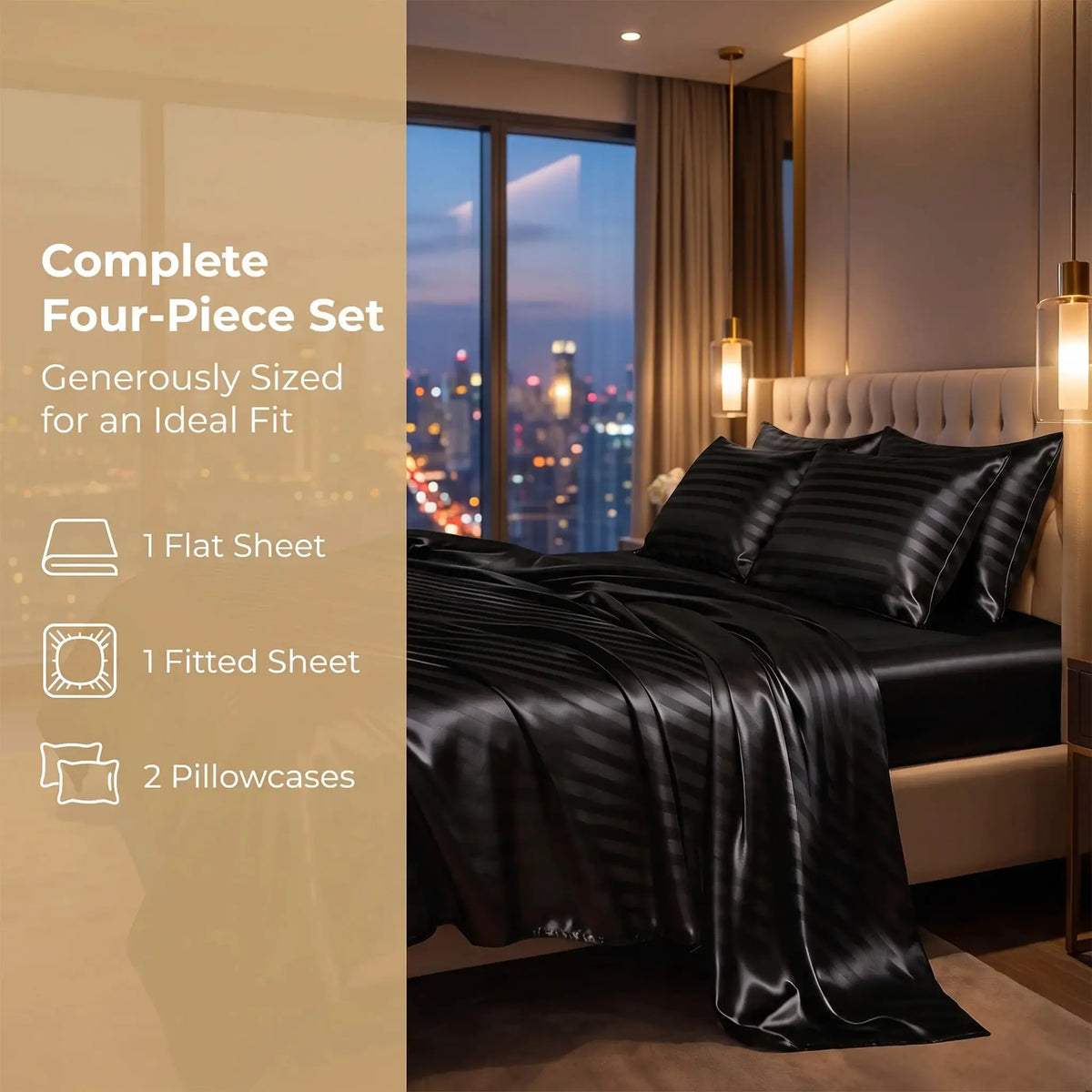 Satin Sheet Set | Cool Touch Microfiber | 4 Piece Bedding | Queen King Twin