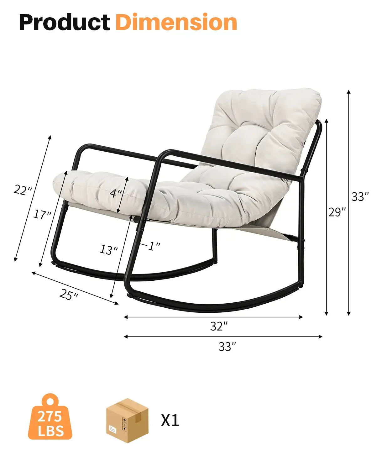 SEEHILL Outdoor Rocking Chair, Metal Patio Rocking Chair, Indoor Rocking Chair with Cushion, Papasan Rocking Lounge Chair, Comfy Modern Rocker Chair for Porch, Living Room, Garden, Backyard, Off-White from PriceLows™