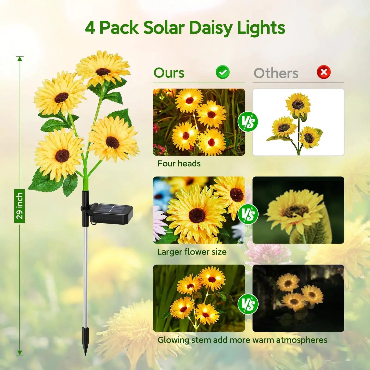 Solar Outdoor Garden Lights, 16 Glowing Daisy Flowers Solar Lights, Waterproof Solar Flower Lights for Yard Patio Pathway Decor from PriceLows™