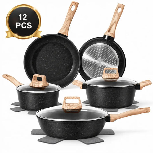 Granite Cookware Set | Ceramic Nonstick | Induction Ready | 12 Piece