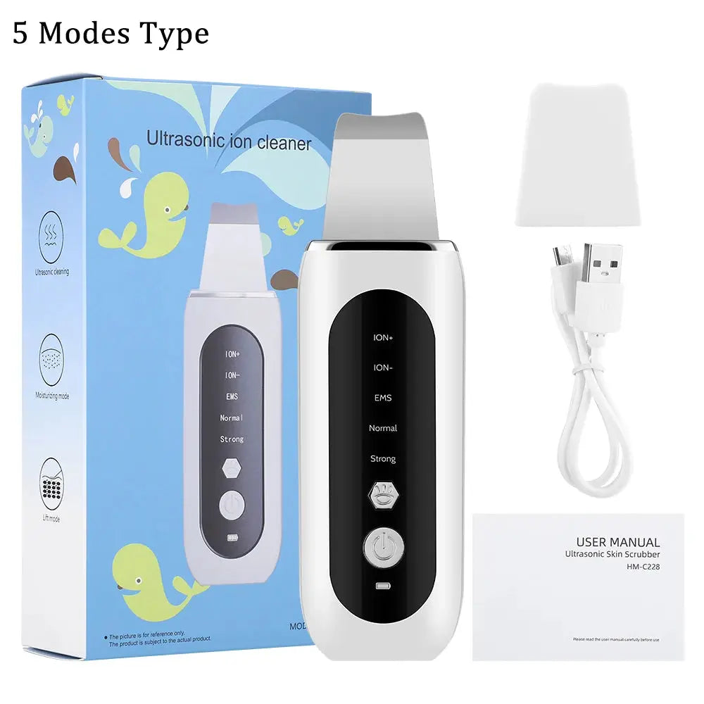 2 Types Ultrasonic Skin Scrubber Peeling Shovel Acne Blackhead Remover Deep Cleaning Facial Spatula EMS Face Lifting Machine from PriceLows™