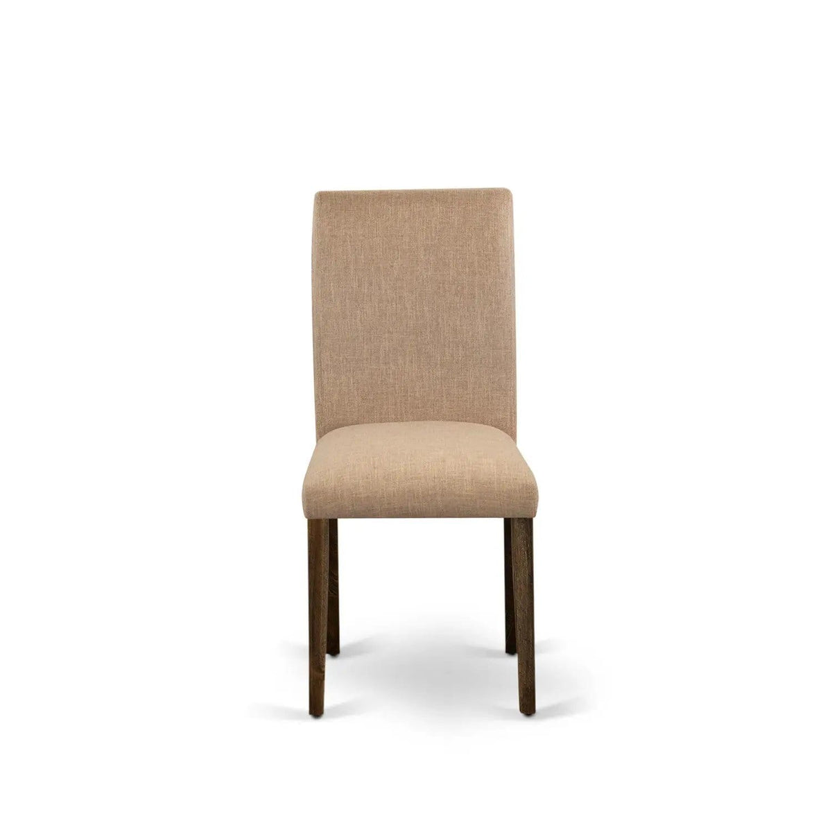 EAST WEST FURNITURE CNAB5-77-47 5-Pc Dining Room Set- 4 Parson Dining Chairs and | 5-Piece Set | Rubberwood & Linen | Light Sable Linen Fabric Seat and Stylish Chair Back (Distressed Jacobean Finish)