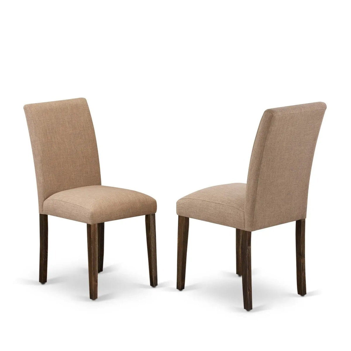 EAST WEST FURNITURE CNAB5-77-47 5-Pc Dining Room Set- 4 Parson Dining Chairs and | 5-Piece Set | Rubberwood & Linen | Light Sable Linen Fabric Seat and Stylish Chair Back (Distressed Jacobean Finish)
