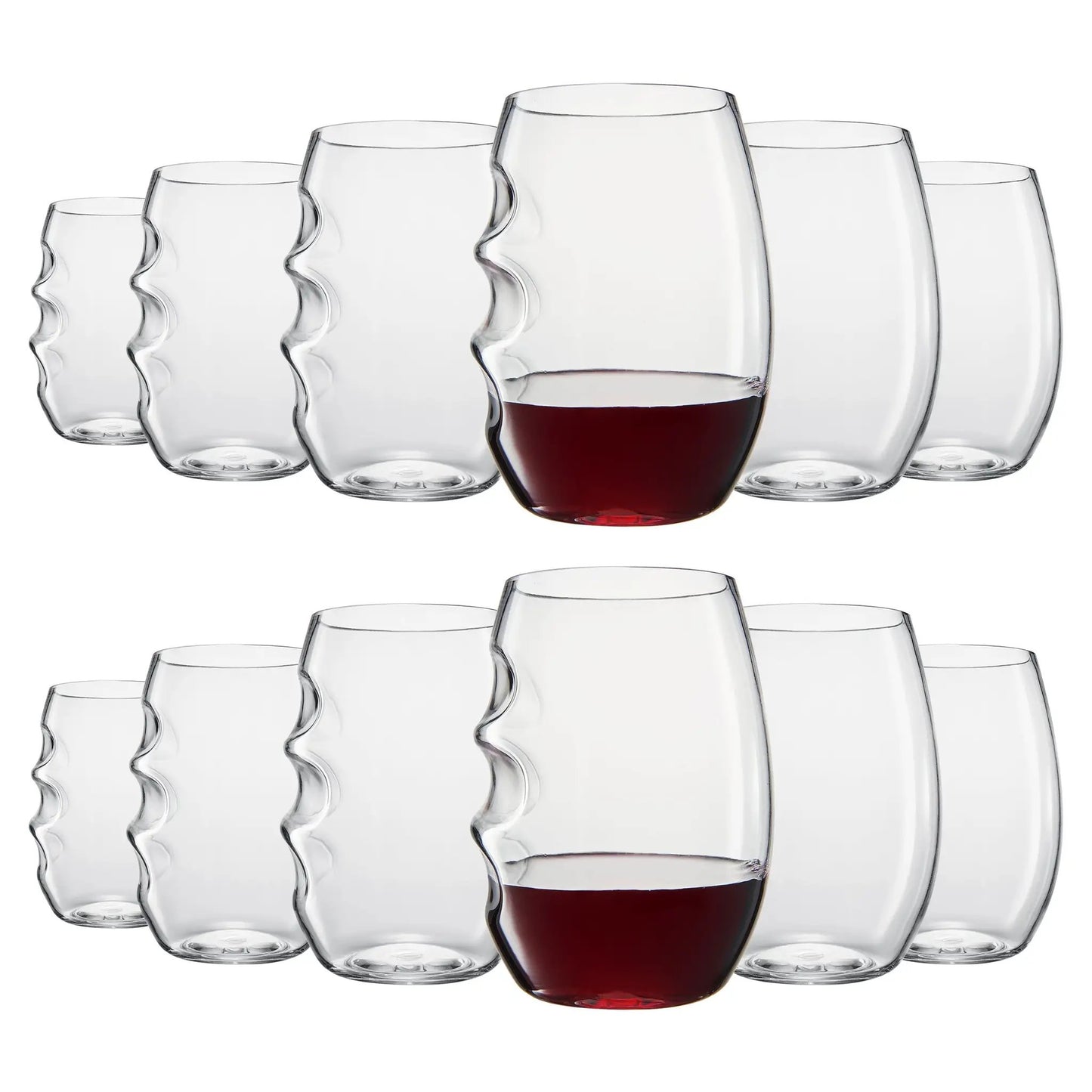 Barcelona Acrylic Stemless Finger-Indent Wine Glassware, Set of 12 from PriceLows™