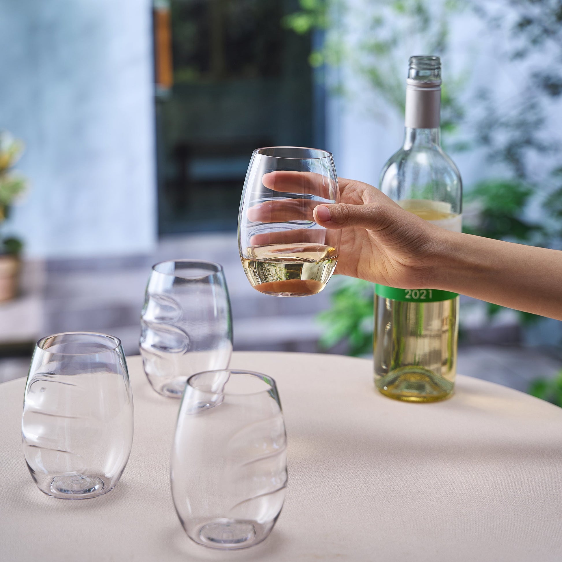 Barcelona Acrylic Stemless Finger-Indent Wine Glassware, Set of 4 from PriceLows™