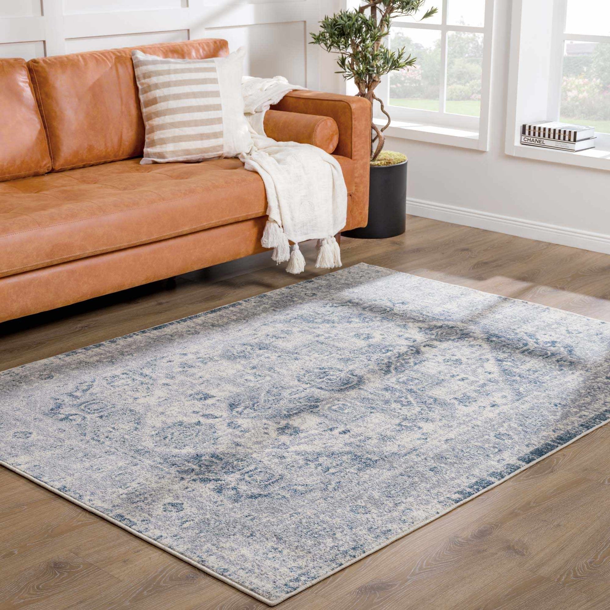 Peeta Gray Blue Medallion Area Rug from PriceLows™