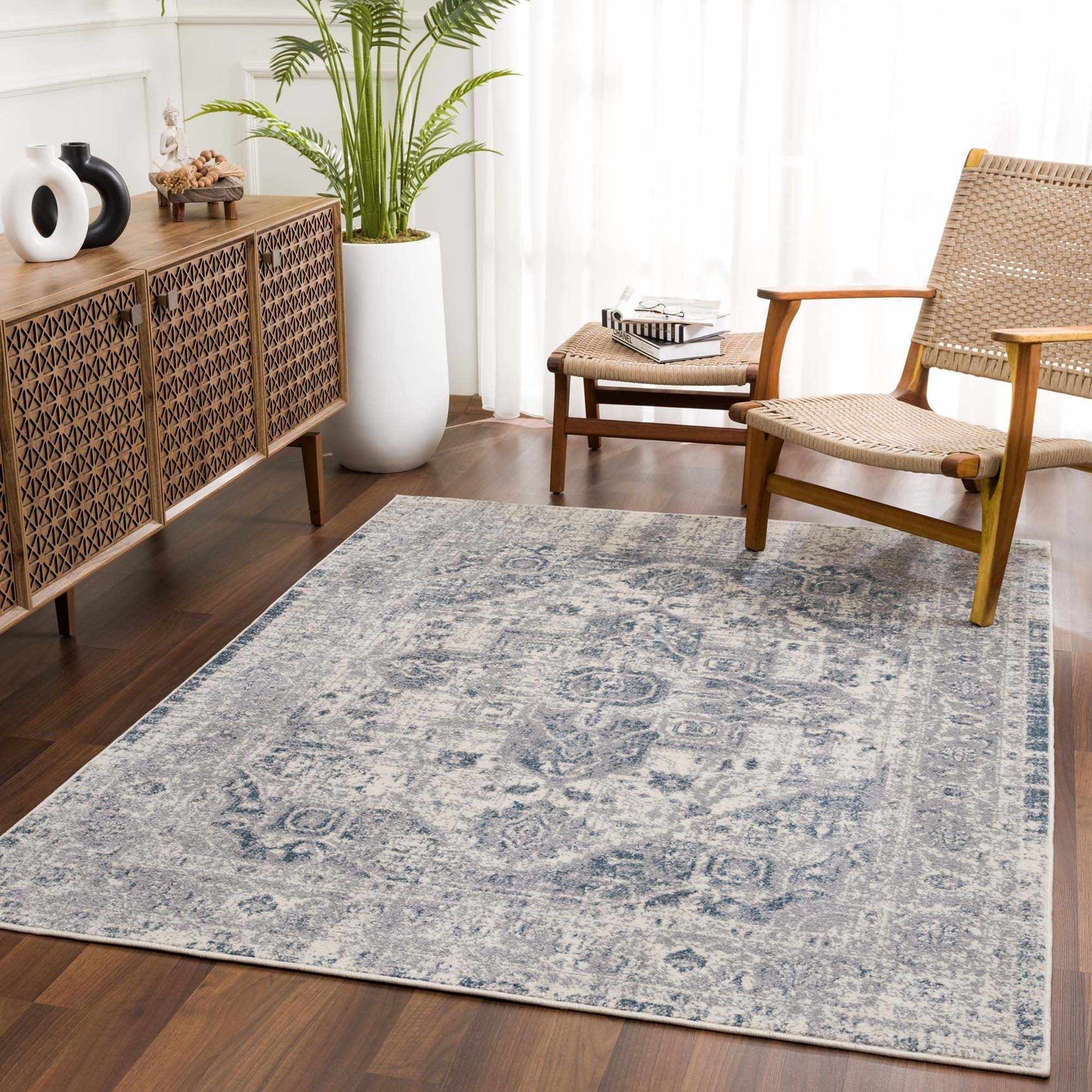 Peeta Gray Blue Medallion Area Rug from PriceLows™