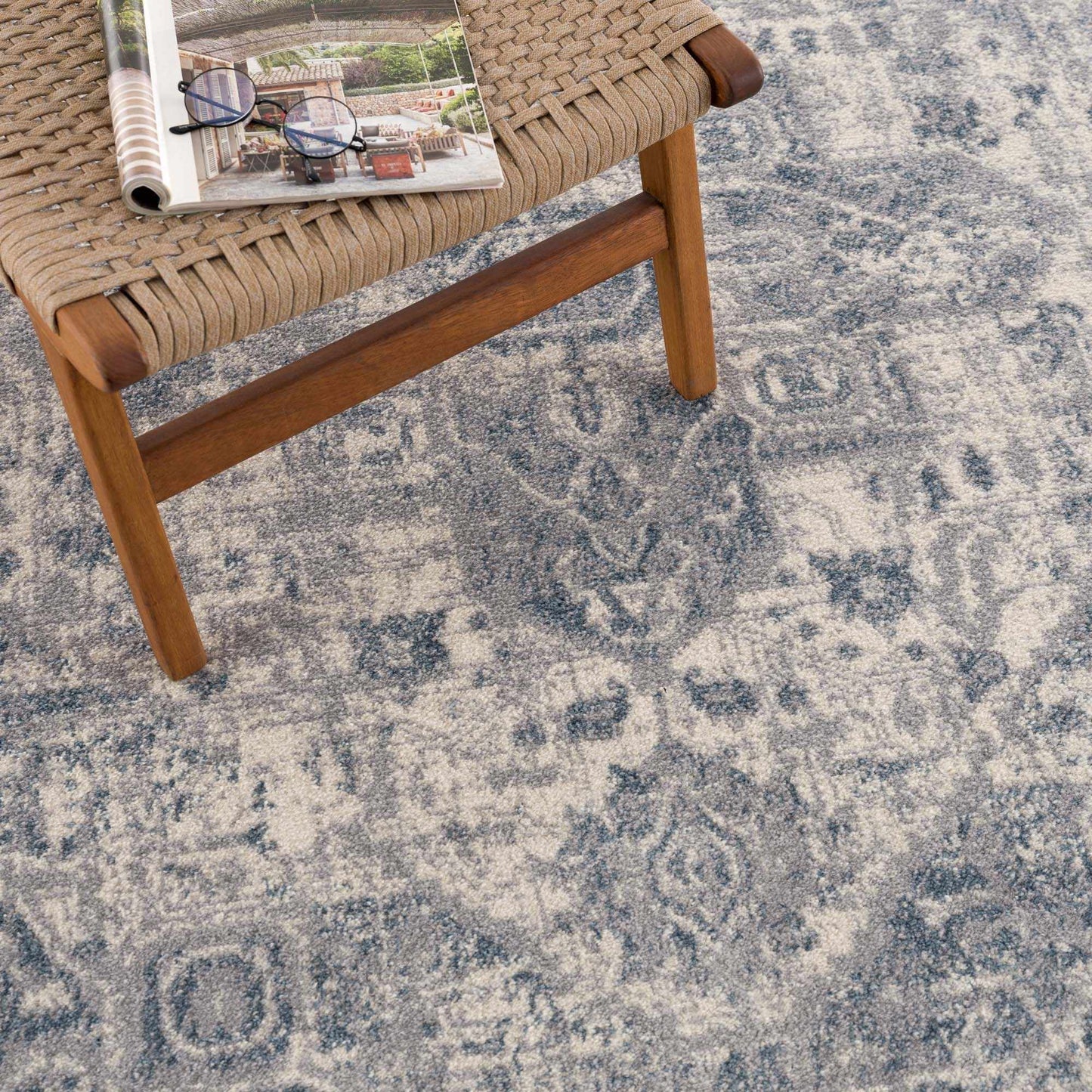 Peeta Gray Blue Medallion Area Rug from PriceLows™
