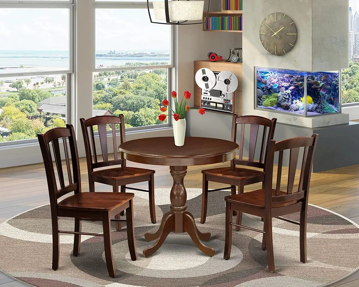 EAST WEST FURNITURE AMDL5-MAH-W 5-Piece Modern Dining Set- 4 Dining Chair and Wood | 5-Piece Set | Solid Wood | Mahogany Finish