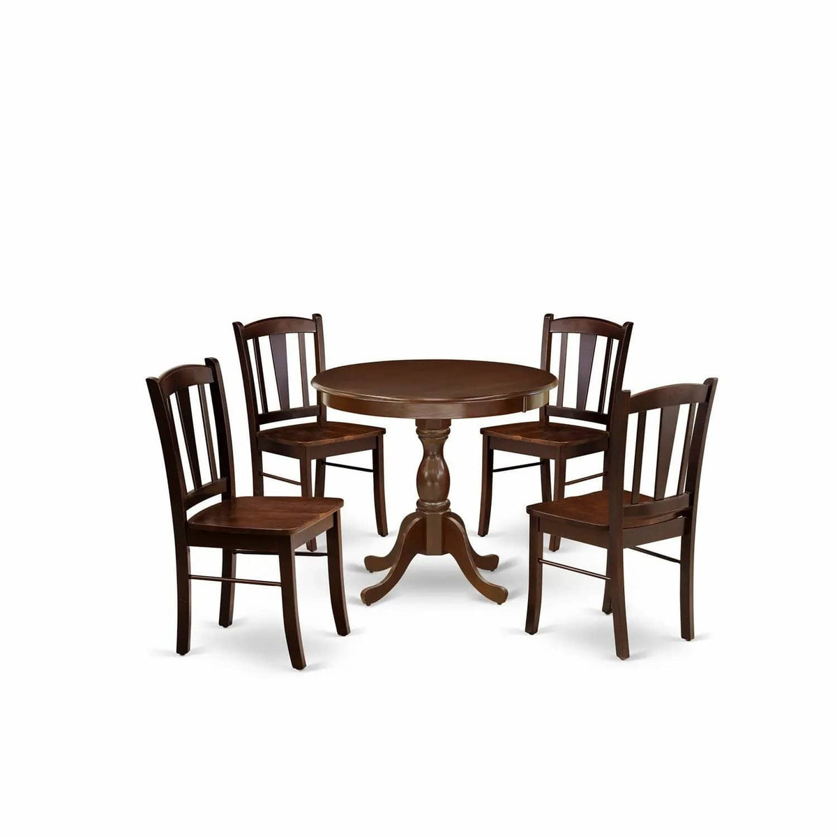 EAST WEST FURNITURE AMDL5-MAH-W 5-Piece Modern Dining Set- 4 Dining Chair and Wood | 5-Piece Set | Solid Wood | Mahogany Finish