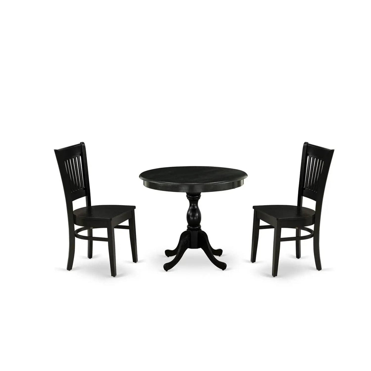 EAST WEST FURNITURE AMVA3-BLK-W 3-Pc Dinette Room Set- 2 Modern Dining Room Chair | 3-Piece Set | Solid Wood | Wooden Seat and Slatted Chair Back (Black Finish)