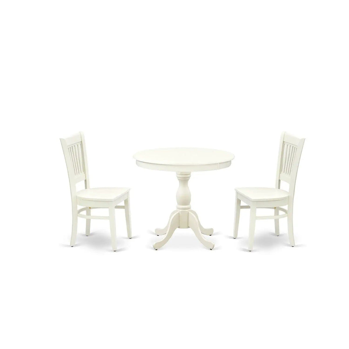 EAST WEST FURNITURE AMVA3-LWH-W 3-Pc Dining Room Table Set- 2 Dining Room Chair and | 3-Piece Set | Solid Wood & Linen | Wooden Seat and Slatted Chair Back (linen white Finish)