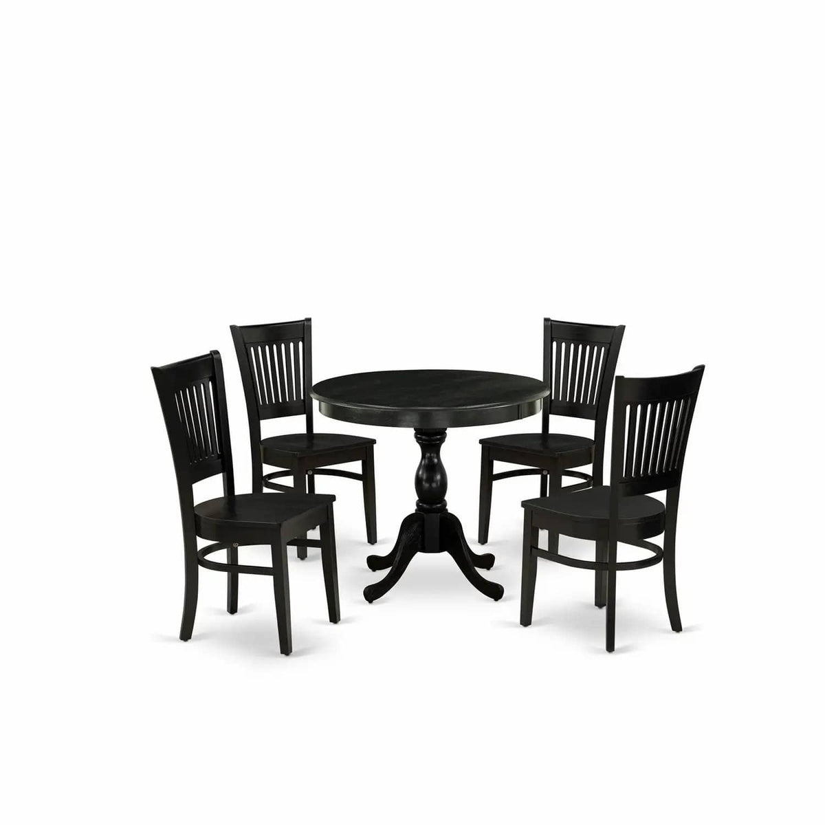 EAST WEST FURNITURE AMVA5-BLK-W 5-Piece Kitchen Dining Set- 4 Dining Chair and | 5-Piece Set | Solid Wood | Wooden Seat and Slatted Chair Back (Black Finish)