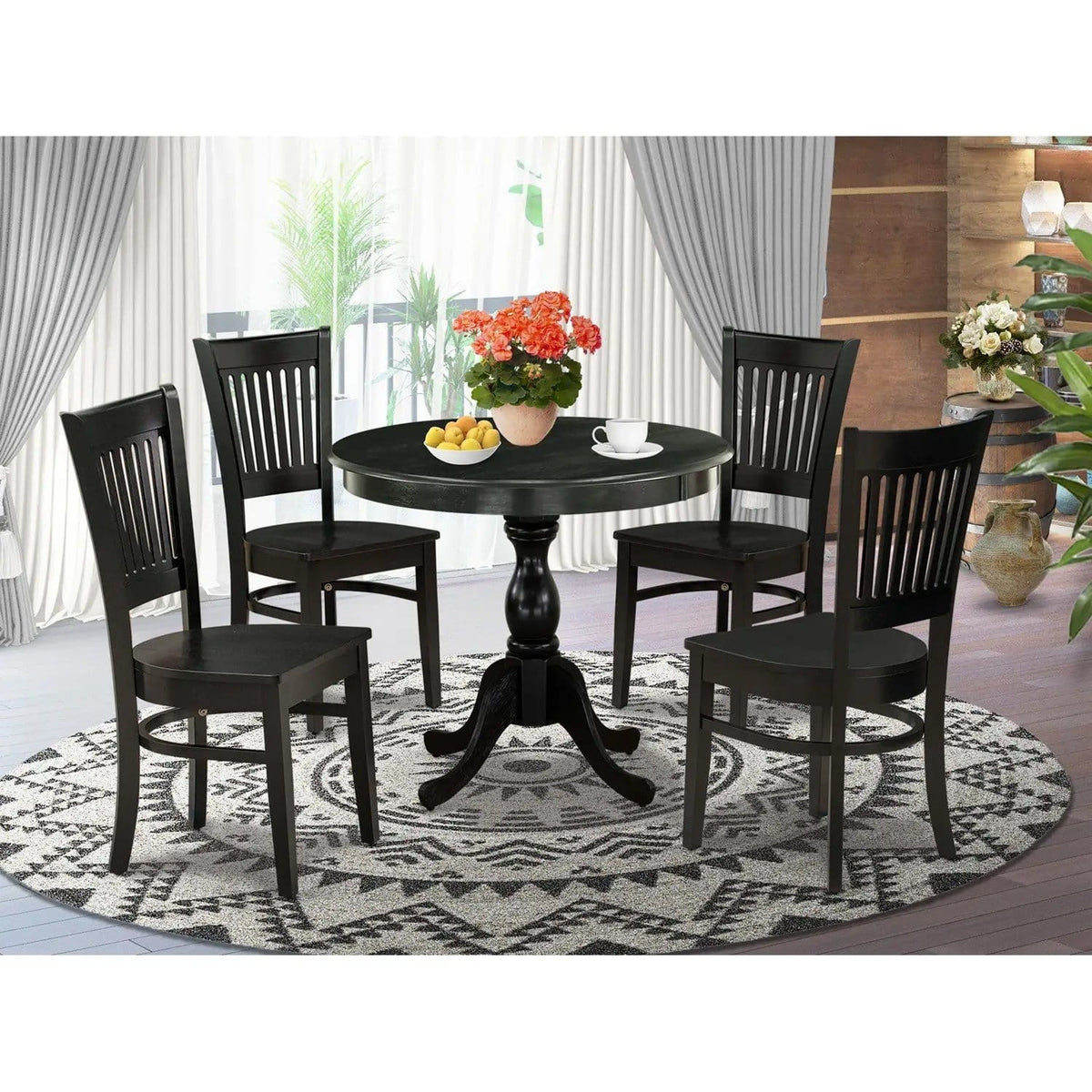 EAST WEST FURNITURE AMVA5-BLK-W 5-Piece Kitchen Dining Set- 4 Dining Chair and | 5-Piece Set | Solid Wood | Wooden Seat and Slatted Chair Back (Black Finish)