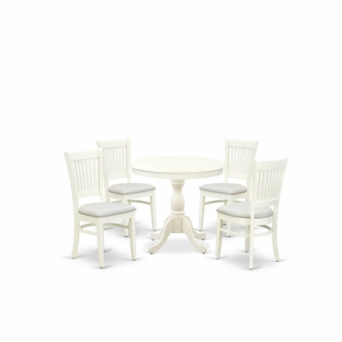 EAST WEST FURNITURE AMVA5-LWH-C 5-Piece Dinette Room Set- 4 dining room chairs and | 5-Piece Set | Solid Wood & Linen | Linen Fabric Seat and Slatted Chair Back (linen white Finish)