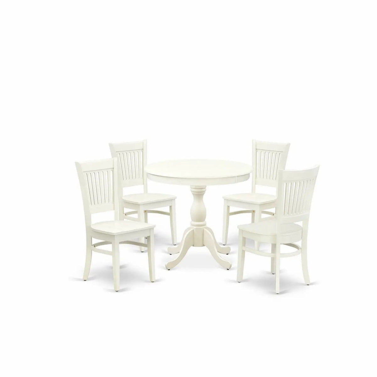EAST WEST FURNITURE AMVA5-LWH-W 5-Pc Dinette Set- 4 dining room chairs and Modern | 5-Piece Set | Solid Wood & Linen | Wooden Seat and Slatted Chair Back (linen white Finish)
