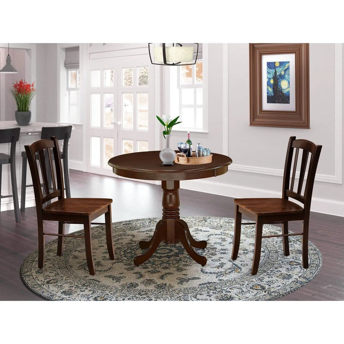 EAST WEST FURNITURE ANDL3-MAH-W 3-Piece Dinette Room Set- 2 Dining Room Chair and | 3-Piece Set | Solid Wood | Mahogany Finish