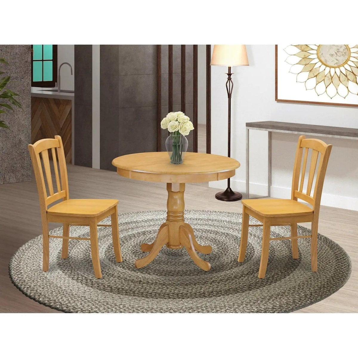EAST WEST FURNITURE ANDL3-OAK-W 3-Piece Dinette Room Set- 2 Kitchen Dining Chair and | 3-Piece Set | Solid Wood | Oak Finish
