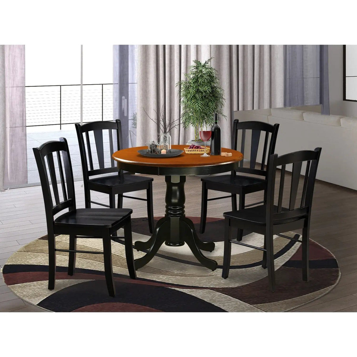 EAST WEST FURNITURE ANDL5-BLK-W 5-Pc Kitchen Dining Room Set- 4 Dining Chairs and | 5-Piece Set | Solid Wood | Wooden Seat and Slatted Chair Back (Black Finish)