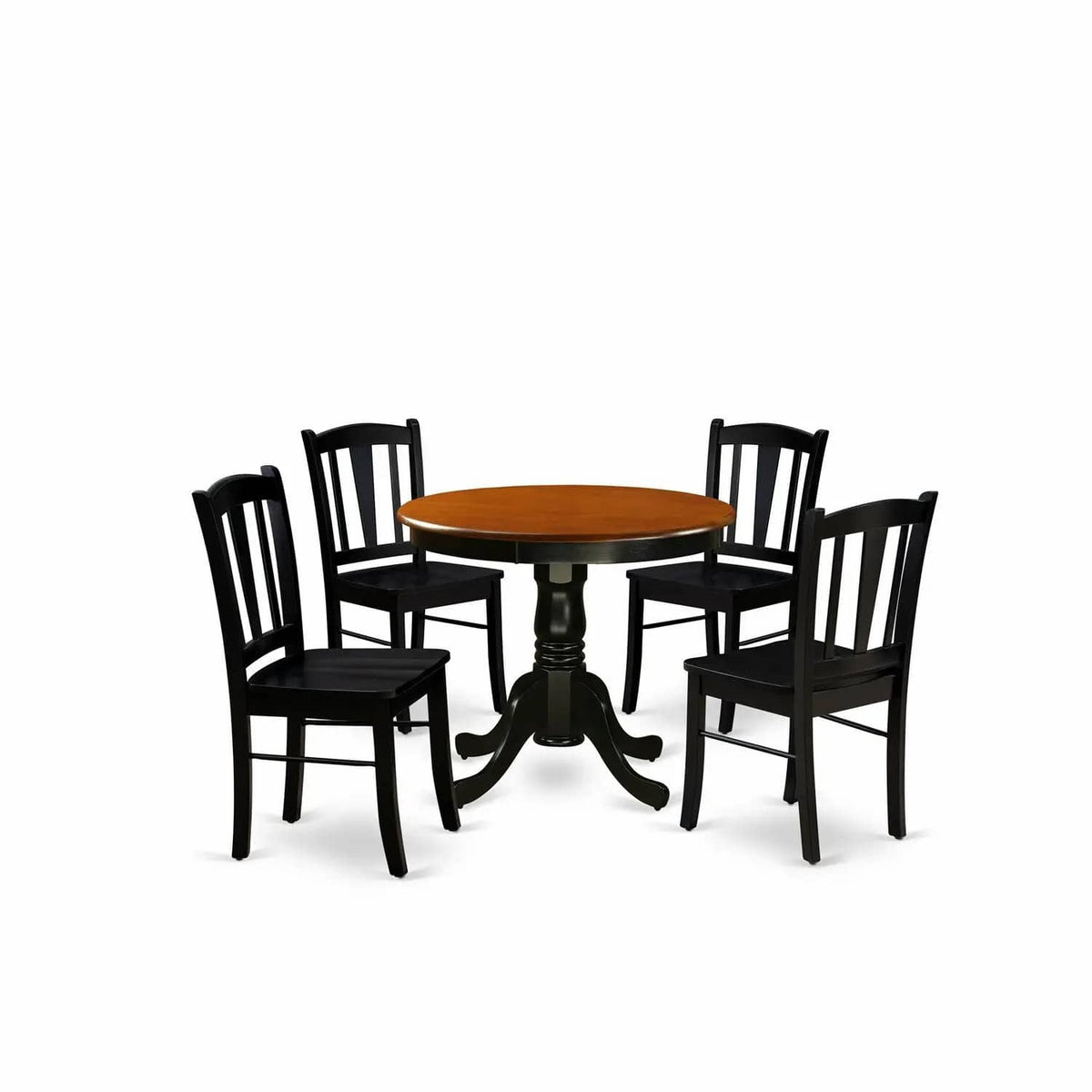 EAST WEST FURNITURE ANDL5-BLK-W 5-Pc Kitchen Dining Room Set- 4 Dining Chairs and | 5-Piece Set | Solid Wood | Wooden Seat and Slatted Chair Back (Black Finish)